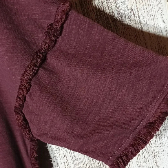 Umgee lagenlook dress tunic split sides fringe on sleeves & hem deep purple sz S - Picture 8 of 9